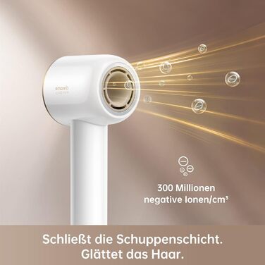 Високошвидкісний фен для волосся Dreame Hair Glory з іонізацією, 110 000 об/хв, потік повітря 70 м/с, регулювання температури та швидкості, білий