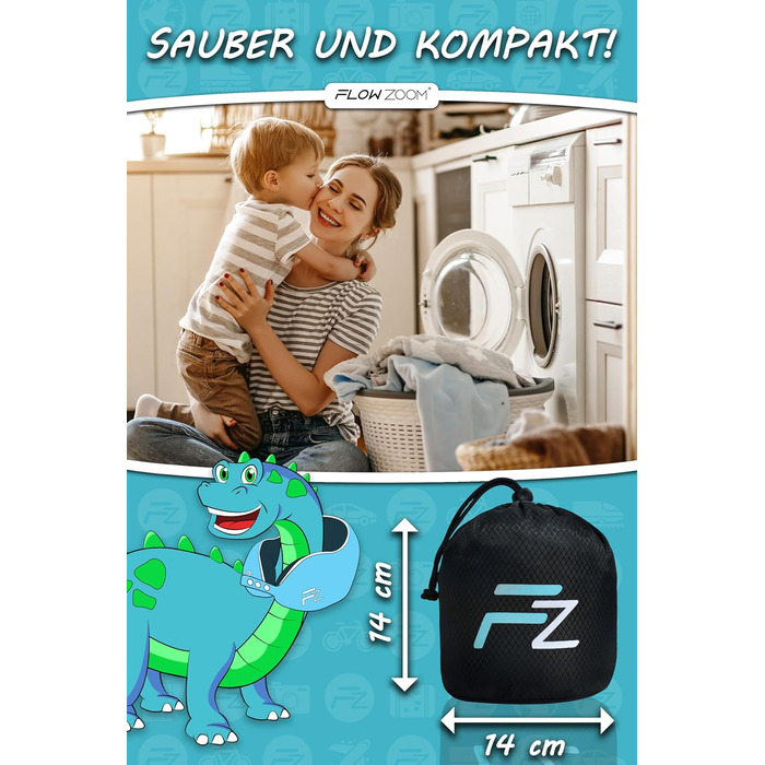 Подушка для шиї FlowZoom Comfy - для автомобіля та літака, з Memory Foam, регульована, 360° підтримка, дихаючий чохол, чорна (також є блакитна модель Comfy Kids S)