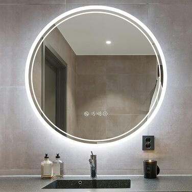 LED дзеркало для ванної кімнати з підсвічуванням 40x60 см - проти запотівання, 3 кольори, регулювання яскравості, подвійний сенсорний вимикач, пам'ять вимкнення, для ванної/туалету - горизонтальний/вертикальний монтаж