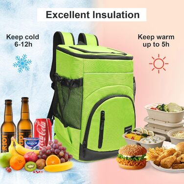 30L Рюкзак-холодильник великий, витокостійкий ізольований рюкзак для пікніка для чоловіків та жінок, термо-холодильник для пляжу, кемпінгу, відпочинку на природі, риболовлі, зелений