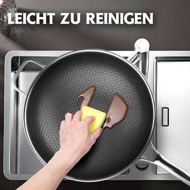 Wok SNOWCLAD 30см з антипригарним покриттям, з кришкою, з нержавіючої сталі, для всіх типів плит, безпечний, можна мити в посудомийній машині