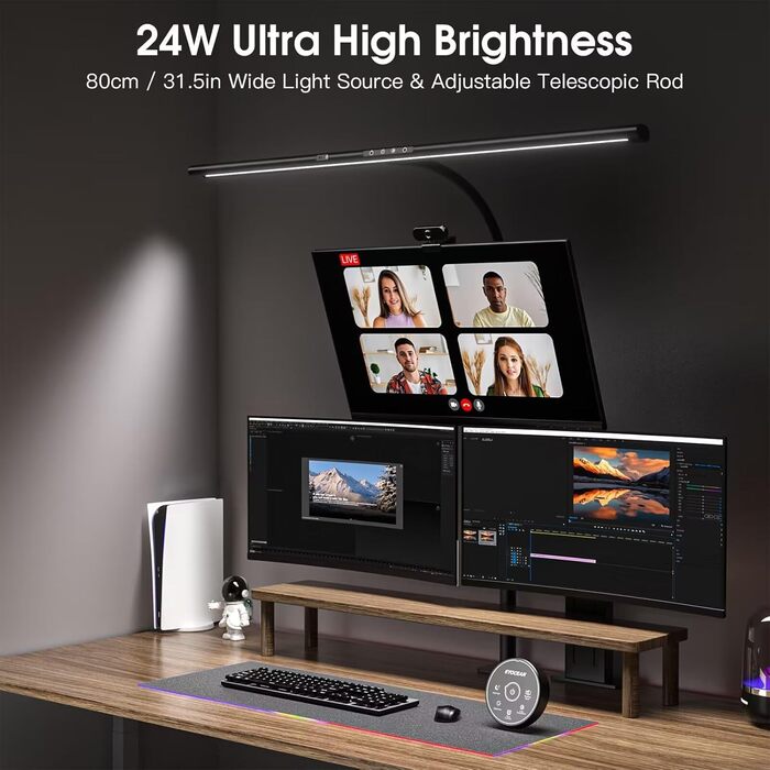 LED лампа настільна EYOCEAN 24W, 80см з жестами, диммування, захист очей, для офісу, читання, архітекторів, дизайнерів, чорна