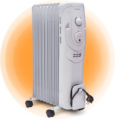 Продуктивність масляного радіатора Johannson Мобільний радіатор з 9 елементами Обігрівач із захистом від перегріву Електричні радіатори Електричний радіатор з 3 режимами нагріву Радіатор з термостатом (2000 Вт, Super Heat White)