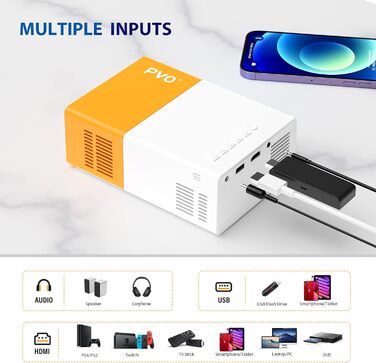 Міні-проектор PVO YG300ProMax: портативний, для мультфільмів, дитячий подарунок, для кінотеатру вдома, LED відеопроектор з можливістю підключення через кабель