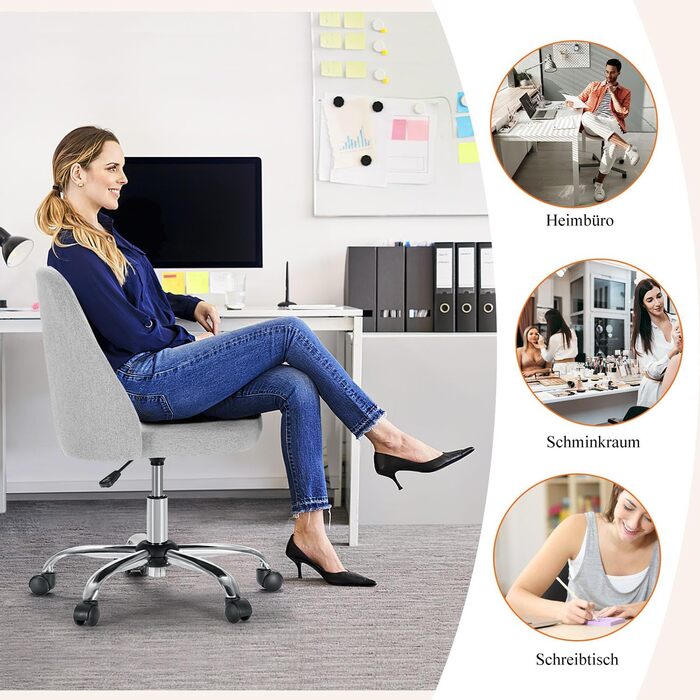 Офісний стілець Refined Living без підлокітників, комп'ютерний стілець на роликах, ергономічний стілець, вантажопідйомність до 113 кг, сірий колір