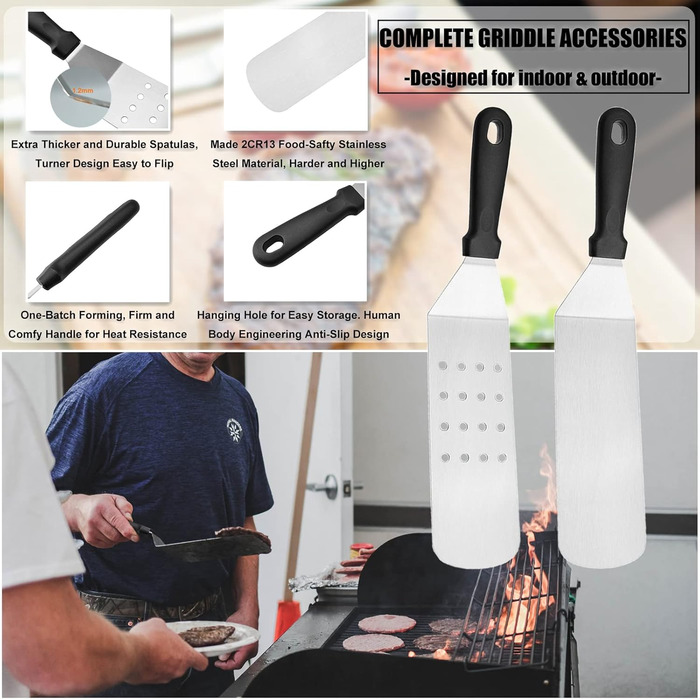 Набір аксесуарів для гриля з нержавіючої сталі: 67 предметів для кемпінгу, BBQ, Smoker, Plancha та газового гриля. Ідеальний подарунок для чоловіків та жінок