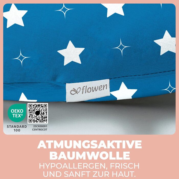 Підголівник для вагітних Stillkissen XXL 200x70см, подушка для годування та сну, балоньєра, з бавовняним чохлом, ергономічна, багатофункціональна, 100% бавовна, блакитний колір з білими зірками