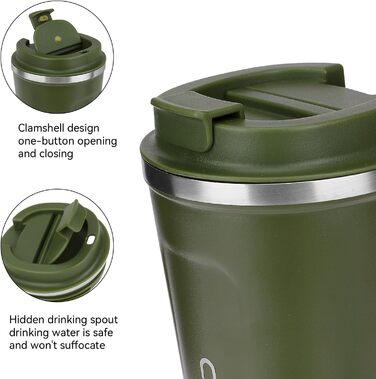 ERBO Термокружка для кави з нержавіючої сталі, 380 мл, 2 шт. (білий + рожевий) + 510 мл (зелений)