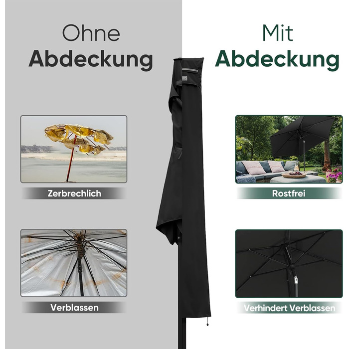 Захисний чохол для парасольки/газонного парасольки, чорний (190x30/50 см)