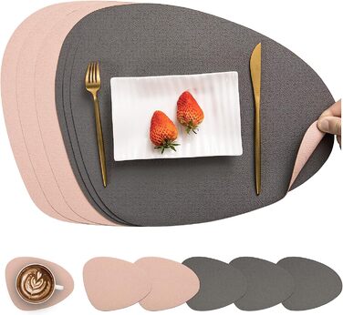 Набори серветок Myir JUN: шкіряні та підставки для столу, миючіся, круглі, двосторонні, з антиковзаючим покриттям (сірий, рожевий, 6 шт.)