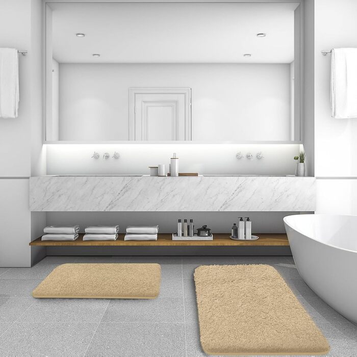 Комплект килимків для ванної кімнати Digiroot (2 шт.) - антиковзаючі, швидковисихаючі, м'які, 40x60 см та 50x80 см (Бежевий)