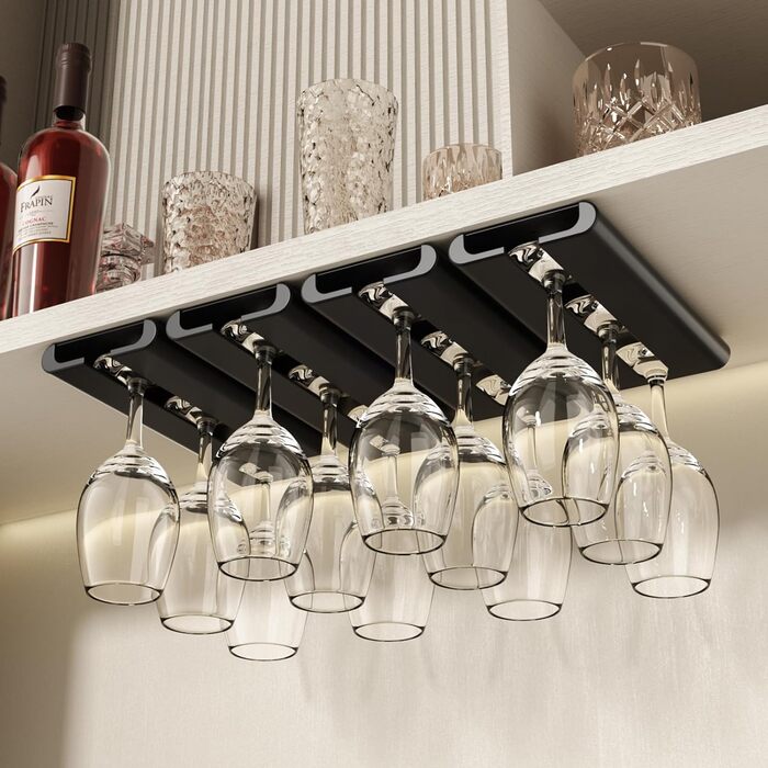 Набір тримачів для келихів Vaisoeny (4 шт.) - кріплення під шафу, без свердління, чорний