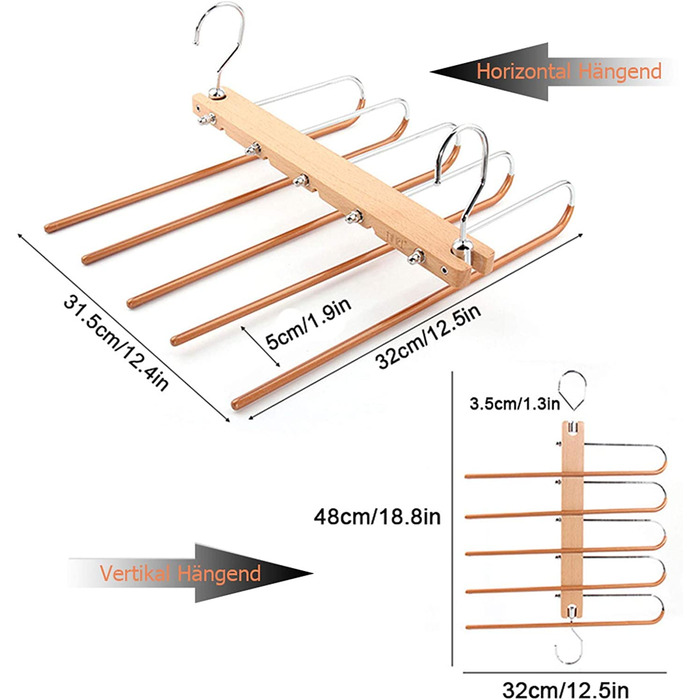 Вішалка для штанів компактна дерев'яна, 5 в 1