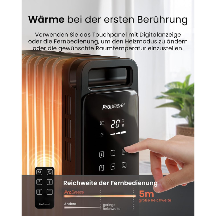 Електричний масляний радіатор Pro Breeze OmniWarm 2500W з 11 секціями, чорний - енергозберігаюча теплова панель з термостатом, таймером та захистом від перегріву