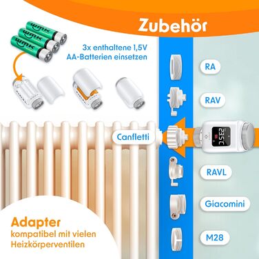 KESSER® WiFi термостат на радіатор опалення з керуванням через додаток Smart Home | Комплект 2 шт, білий. Сумісний з Alexa та Google Assistant. Економія енергії!