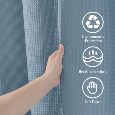 Шторка для душу з льону з металевими кільцями, сіра, 182 x 214 см. Тканинна шторка для ванни, водовідштовхувальна, антигрибкова, для ванної кімнати