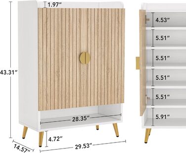 Шафа для взуття Tribesigns з 2 дверцятами, 75x37x110 см, вузька, 7-ярусна, на 25 пар взуття, для передпокою, коридору, вітальні, білий (колір дерева)