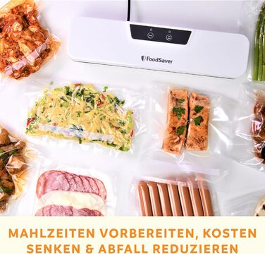 Універсальна система вакуумування продуктів FoodSaver Design Compact, ручний вакууматор, сріблястий (1 рулон, 4 вакуумні пакети, 4 зип-пакети)