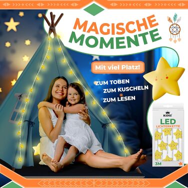 Дитячий намет KIDIZ Teepee 100x100x160см зі світлодіодом, декором та аксесуарами, для дому та вулиці (Синій)