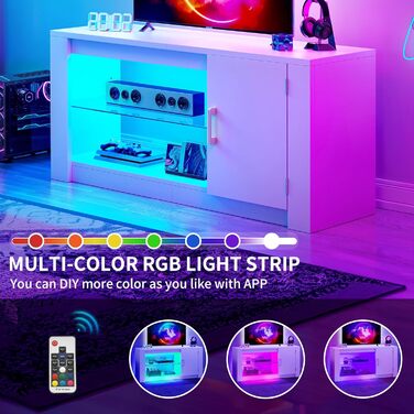 Тумба під телевізор YITAHOME з RGB-підсвіткою, білий колір, 106.5 x 34 x 51 см, для телевізорів до 43 дюймів
