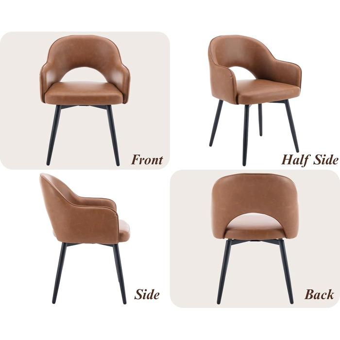 4 шт. крісла для їдальні з велюру, 360° обертання, кухонні крісла з підлокітниками, м'які бічні крісла для дому, офісу, вітальні (53*58*78 см, коричневі, шкірозамінник)