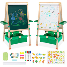Дитяча мольберт-трансформер з паперовим рулоном, дошками для малювання та аксесуарами. Регульована висота 90-110 см. Дошка з покриттям для сухого стирання.
