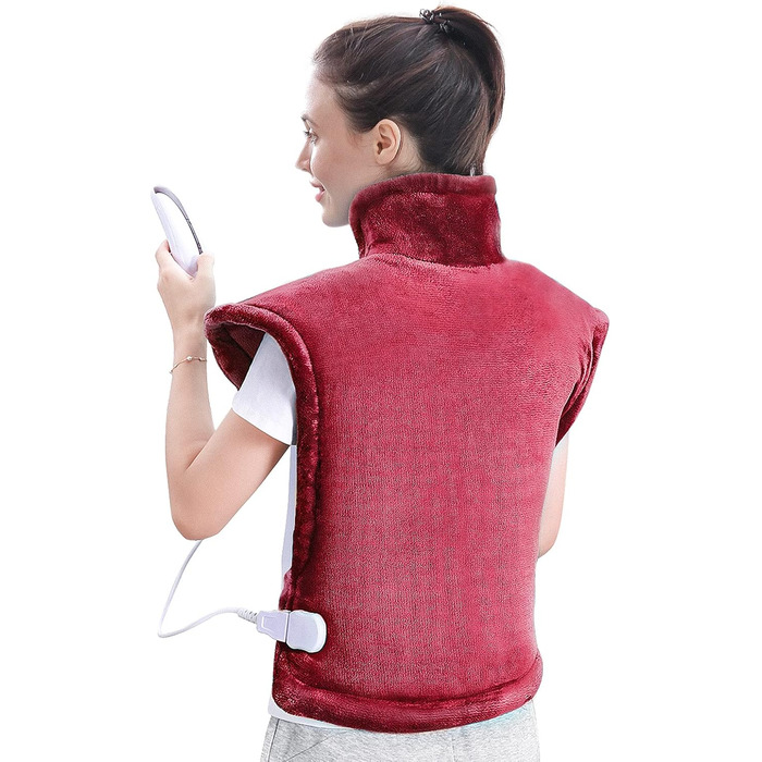Електричний нагрівальний килимок для спини, шиї та плечей 60 x 85 см з 4 рівнями температури, захист від перегріву, машинне прання, червоний