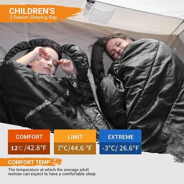 Спальний мішок KingCamp, пухові спальні мішки, легкі теплі спальні мішки для дітей і дорослих, для активного відпочинку, для походів 3-4 сезони, з сумкою для перенесення (для дітей 165 x 70 см чорного кольору L)