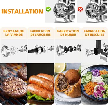 Електрична м'ясоподрібнювач Fleischwolf, мультифункціональна модель з трьома насадками для нарізки, з насадкою для ковбас та для випікання, 3 сталеві диски, чорний