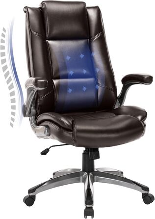 Офісний крісло Colamy з шкіри, висока спинка, комп'ютерне крісло з підлокітниками, регульоване нахил, ергономічний поворотний стілець для дорослих, роботи, навчання