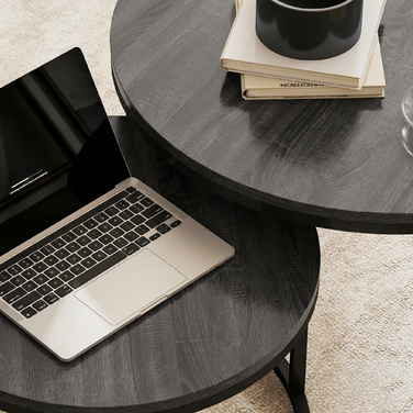 Сучасний комплект з двох журнальних столиків, складальні приліжкові столики з металевим каркасом для вітальні, спальні, офісу, чорного кольору