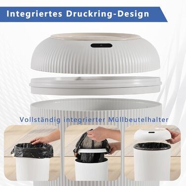 Автоматичний сміттєвий бак з сенсором 12L - Білий сміттєвий контейнер з датчиком для кухні, ванної кімнати, офісу, спальні, туалету. Безшумний, вологостійкий, герметичний.