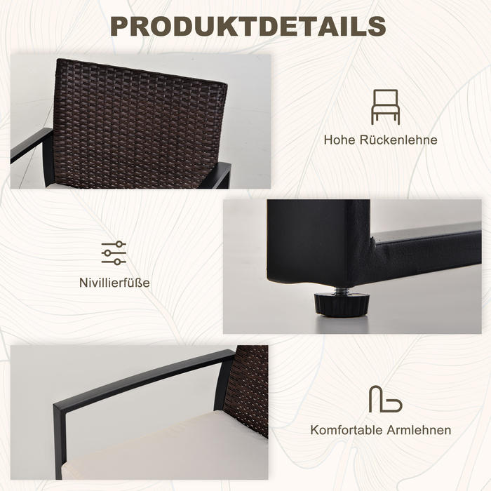 Садовий набір Outsunny Poly Rattan для 2 осіб Балконні меблі з подушками коричневого та кремового кольорів, ідеально підходить для патіо та саду