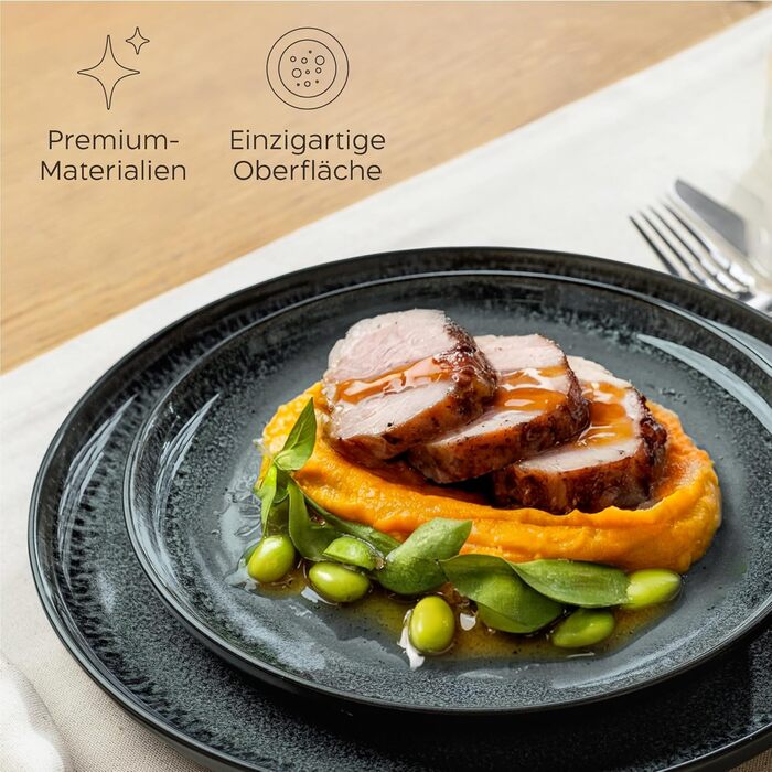 Набір керамічного посуду Twinzee Riviera Granite, 24 предмети для 6 осіб, стійкий до мікрохвильової печі, керамічний сервіз