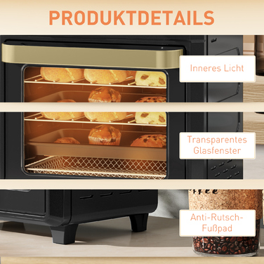 Міні-піч з конвекцією, фритюрниця з гарячим повітрям, таймер, внутрішнє освітлення, 10 л, чорний