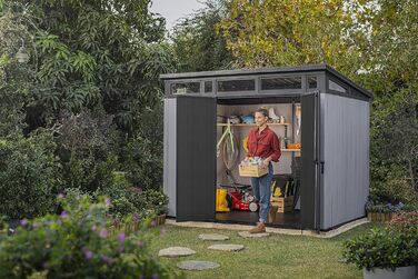 Садовий будинок Keter Artisan Gerätehaus 214x218x226 см, сірий (9x7) – вуличний, з підлогою, односхилий дах, подвійні двері та вікна, для зберігання речей на вулиці, 8,3 м³