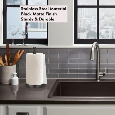 Тримач для паперових рушників на стільницю з обважненою основою для одноручного використання, нековзний, нержавіюча сталь, чорний