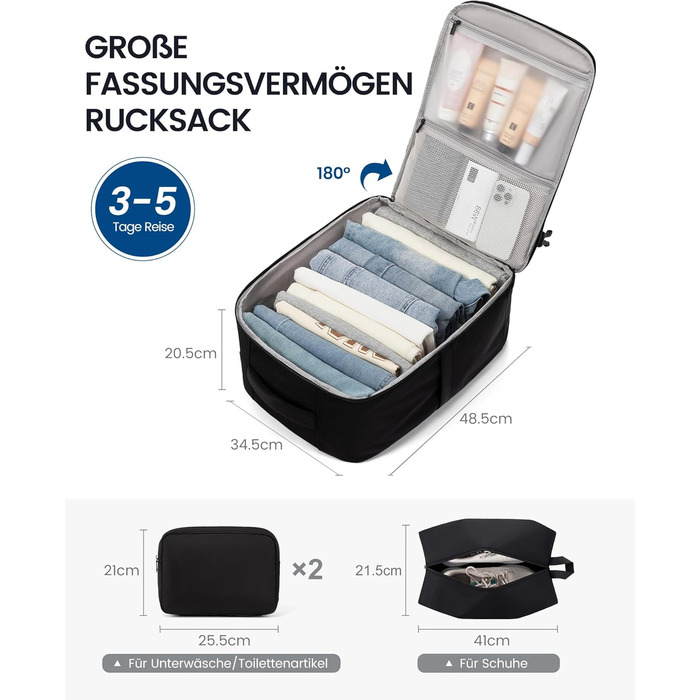 LOVEVOOK Рюкзак ручної поклажі, 18 дюймів, великий, для подорожей, авіакомпаній, чоловічий/жіночий, з відділенням для ноутбука, чорний