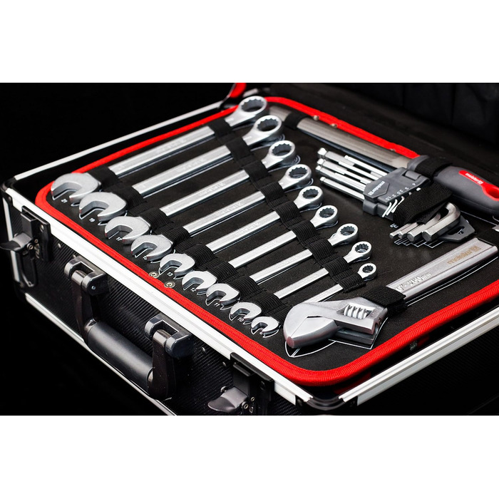 Набір інструментів Meister 156 предметів у візку на колесах з телескопічною ручкою - професійний кейс для інструментів, чорний/сріблястий, 8971440