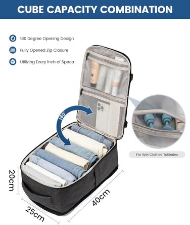 Рюкзак LOVEVOOK для ручної поклажі (40x20x25 см) - 20L, для ноутбука 14 дюймів, чорно-сірий, з відділенням для мокрого та сухого