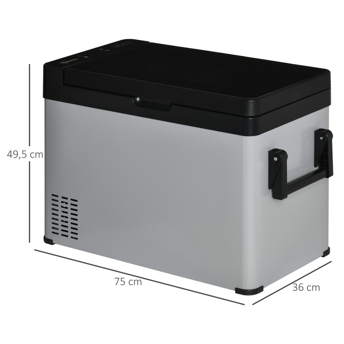 Холодильник автомобільний Outsunny Kühlbox 50L з LCD-дисплеєм, 2 режими роботи, компресорний, з ручками, для кемпінгу, подорожей на човні, 12/24V DC та 110-240V AC, сірий+чорний