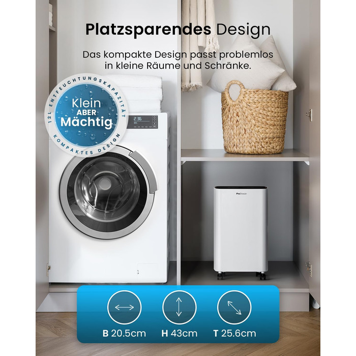 Електричний осушувач повітря Pro Breeze 20 л/24г з режимом прання, датчиком вологості та таймером. Захист від плісняви, для приміщень до 35 м²