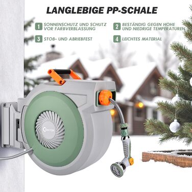 Висувна касета для шланга на стіну, шланг +2м, садовий шланг з пістолетом для поливу, система повільного відмотування, фіксація шланга на будь-якій довжині, поворотна кріплення 180°, (38M)