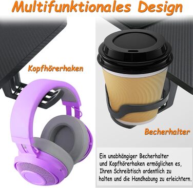 Ігровий стіл YRHome 120x60 см – стіл для комп'ютера з тримачем для напоїв, кабелепроводами та карбоновою поверхнею. Ергономічний стіл для геймерів та офісу, чорний (без LED). Розміри: 120 x 60 см