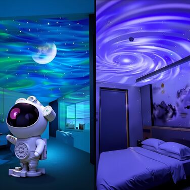 Нічник-проектор «Астронавт» зі звездним небом та галактикою, Bluetooth-динамік, білий шум, дистанційне керування та таймер, змінює кольори, 360° обертання, подарунок для дітей та дорослих