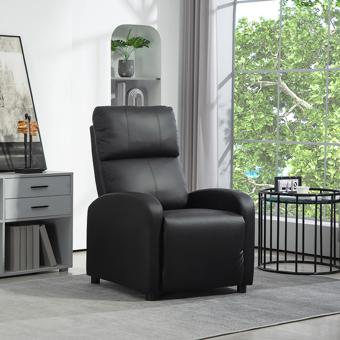 Крісло під телевізор HOMCOM Recliner з функцією відкидання, імітація шкіри чорного кольору, зручне крісло для вітальні та відпочинку