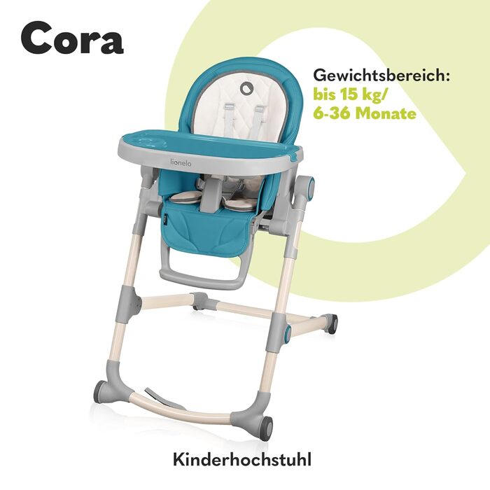 Дитячий стільчик Lionelo Cora Plus 2 в 1, 6-36 місяців, до 15 кг, з регулюванням висоти та ігровим бруском (Блакитний)