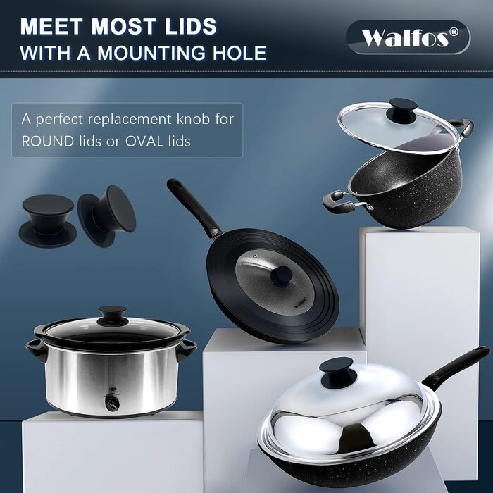 Універсальна кришка для каструль та сковорідок Walfos зі скляним куполом та силіконовим обідком, Ø 33, 36, 38 см, термостійка, чорна