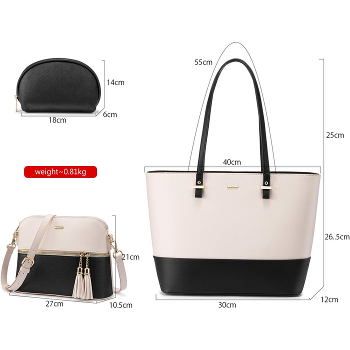 LOVEVOOK Сумка-шоппер для жінок, велика сумка на плече, шкіряна сумка, набір 3 шт. (чорний/бежевий)