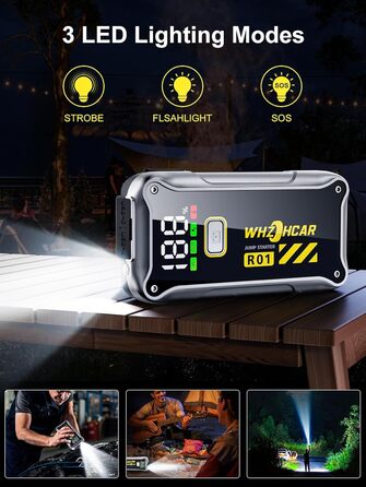 Powerbank Starthilfe 4000A: Портативний пусковий пристрій для авто 12V з LCD дисплеєм та LED ліхтариком (до 9.0L бензин/7.5L дизель)